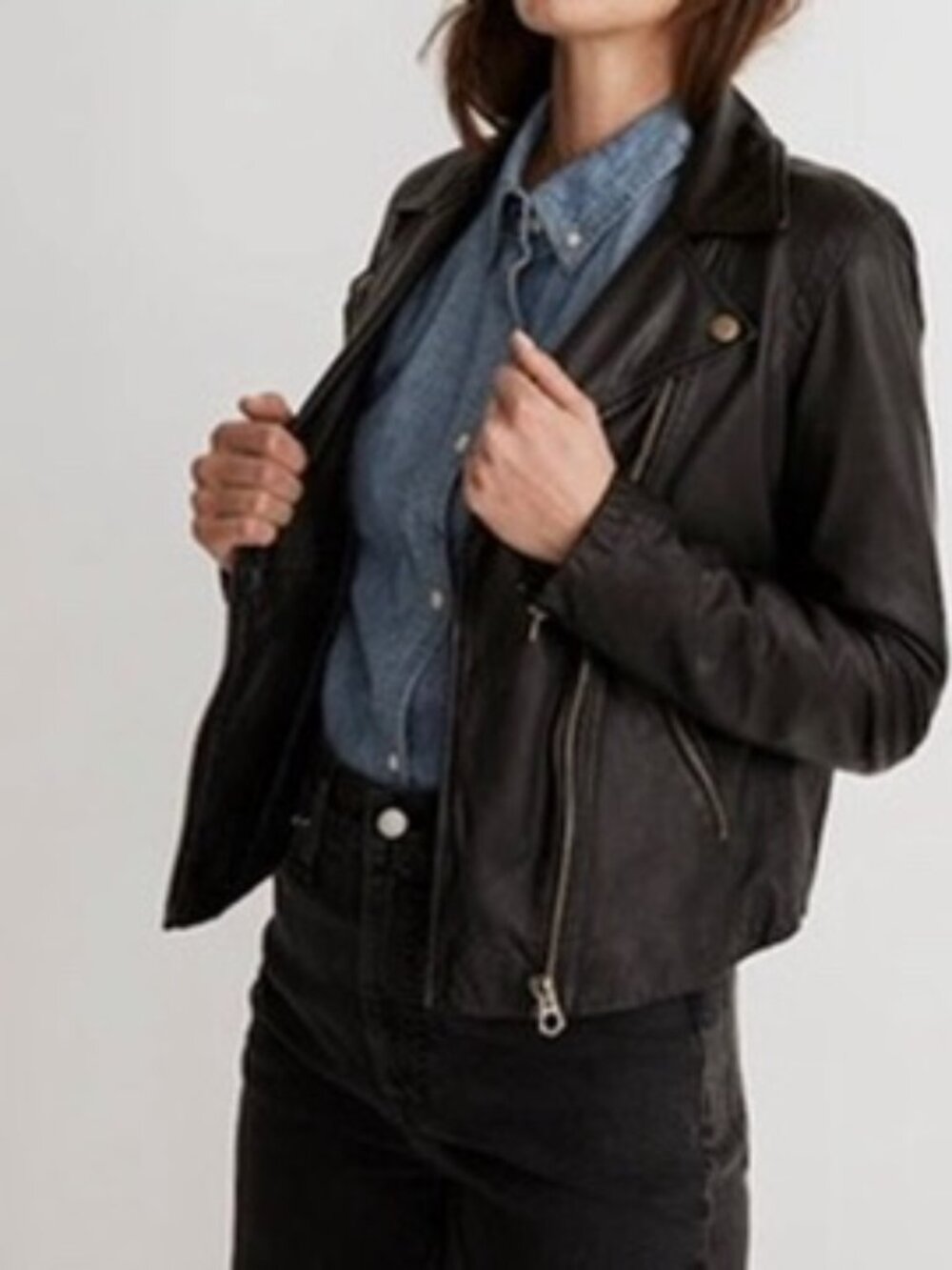 Madewell Washed Leather Motorcycle Jacket: Brass Hardware Edition